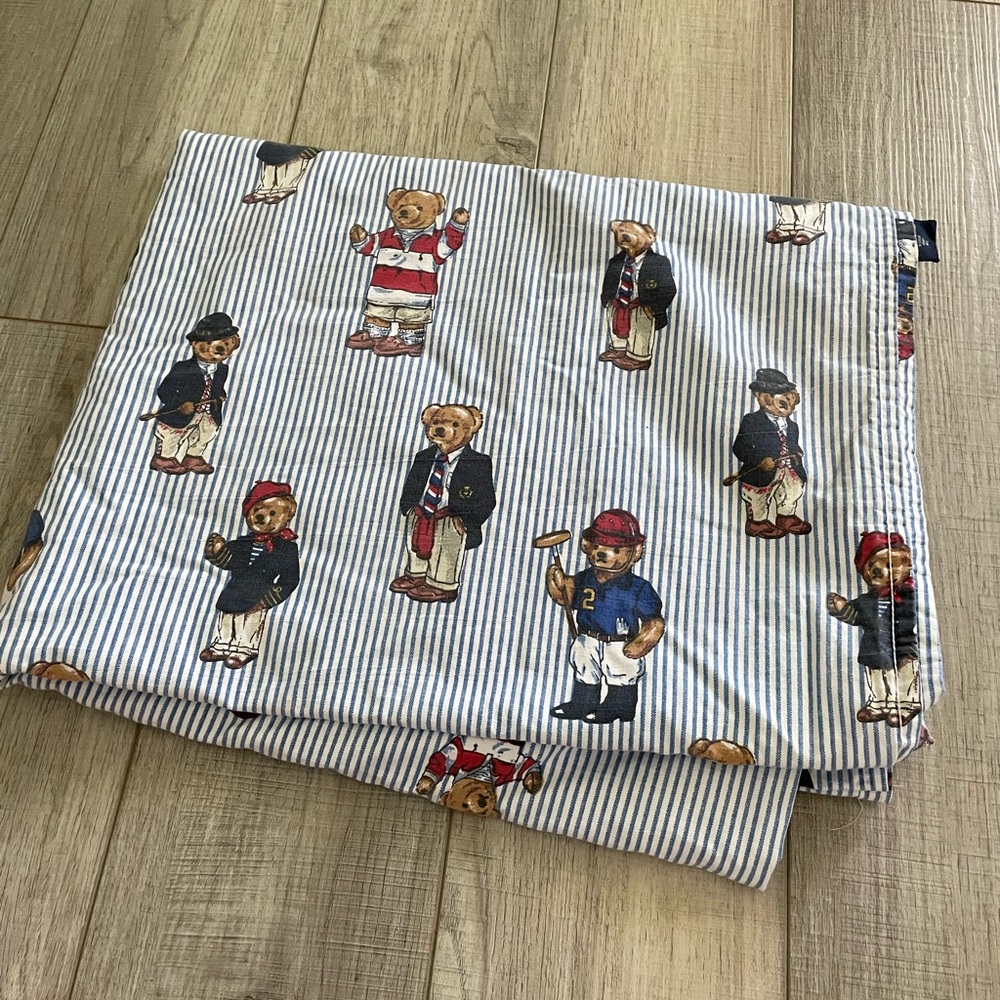 VGUC Ralph Lauren Polo Teddy Bear Striped Twin Flat Sheet